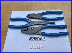 Snap-On Tools NEW PEARL BLUE 3 Piece Soft Grip Pliers / Cutters Set PL307ACFPB