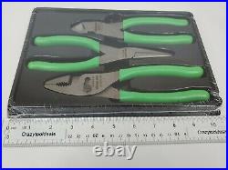 Snap On Tools New PL300CFG GEEN Soft Grip 3 Piece Pliers / Cutters Set With Tray