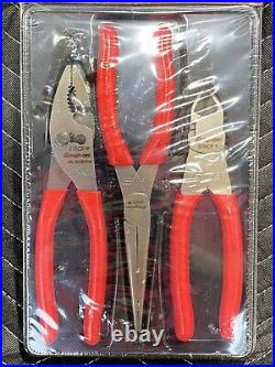 Snap-On Tools PL307ACF 3pc Pliers Set Red Handle Slip Joint Needle Nose Cutters