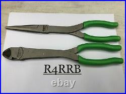 Snap-On Tools USA NEW 2pc GREEN Long Needle Nose Pliers Diagonal Cutter Lot Set