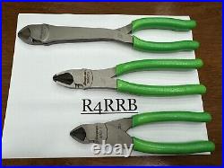 Snap-On Tools USA NEW 3 Piece GREEN HD HIGH LEVERAGE Diagonal Cutters Lot Set