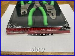 Snap-On Tools USA NEW 3 Piece GREEN Soft Grip Pliers / Cutters Set PL300CFG
