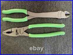 Snap on Tools Green Plier Set 312CF and 49ACF Large Cutters and Pliers