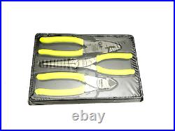 Snap-on Tools NEW PL307ACFHV HI-VIZ YELLOW 3pc Soft Grip Pliers / Cutters Set