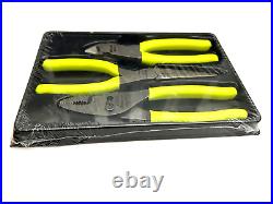 Snap-on Tools NEW PL307ACFHV HI-VIZ YELLOW 3pc Soft Grip Pliers / Cutters Set