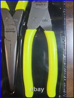 Snap-on Tools NEW PL307ACFHV HI-VIZ YELLOW 3pc Soft Grip Pliers / Cutters Set