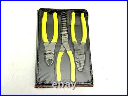 Snap-on Tools NEW PL307ACFHV HI-VIZ YELLOW 3pc Soft Grip Pliers / Cutters Set