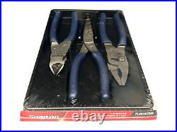 Snap on Tools NEW PL307ACFMB Power Blue 3pc Soft Grip Pliers / Cutters Set USA