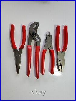 Snap-on Tools Pl400b 4 Pc Pliers Cutters Set Slip Joint Needle Nose Adjustable