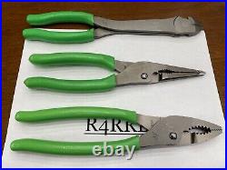 Snap-on Tools USA NEW 3pc GREEN Soft Grip LONG LEVERAGE Pliers Cutter Lot Set