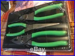 Snap on tools plier GREEN set 3 pieces cutters, combo needle nose new snap-on