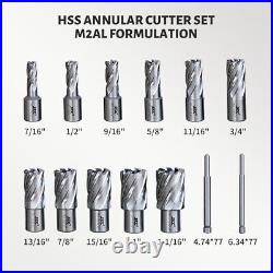 US 11pc Set Annular Cutter 3/4 Weldon Shank 9/16 11/16 3/4 Magnetic Drill Bit