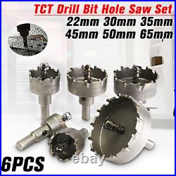 US 6Pcs 22-65mm Carbide Tip Drill Bit Hole Saw Set Drill Cutter Tool Metal Alloy
