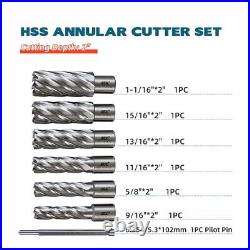 US STOCK HSS Annular Cutter Set 6pcs Cutting Depth 2'' with 1pc pilot bit