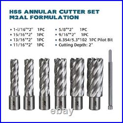 US STOCK HSS Annular Cutter Set 6pcs Cutting Depth 2'' with 1pc pilot bit