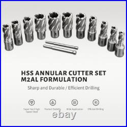 US Stock 1 Depth HSS Annular Cutter Set 13pcs 3/4 Shank 7/16 to 1-1/16 Dia