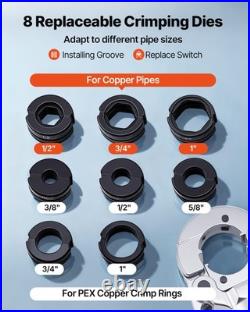 VEVOR Copper Pipe Crimping Tool Hydraulic Driven Press Tool with 8 Jaws