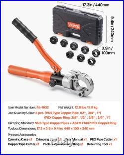 VEVOR Copper Pipe Crimping Tool Hydraulic Driven Press Tool with 8 Jaws