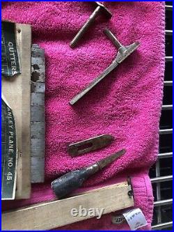 Vintage Parts Of Stanley Plane No. 45 And Two Sets Of Cutters In Original Boxes