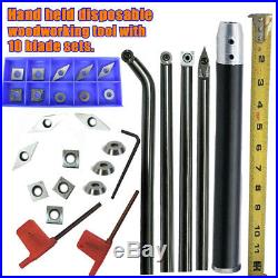 Wood Turning Tool Insert Cutter Round Shank Handle + 10X Blades & Wrench Set C#