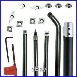 Wood Turning Tool Insert Cutter Round Shank Handle + 10X Blades & Wrench Set C#