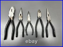 (f) VINTAGE CRAFTSMAN WF 5PC PLIERS SET LINESMAN NEEDLENOSE CUTTERS USA