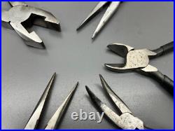 (f) VINTAGE CRAFTSMAN WF 5PC PLIERS SET LINESMAN NEEDLENOSE CUTTERS USA